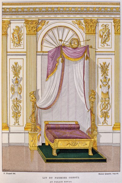 Bed of Napoleon I Bonaparte (1769-1821) First Consul at the Palais Royal, illustration from the 